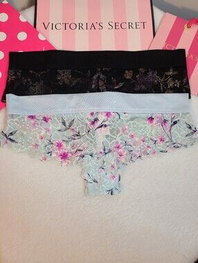 Retired VS PINK 2pk Smooth Band Shimmer Lace Cheekster Panties Size Lg
